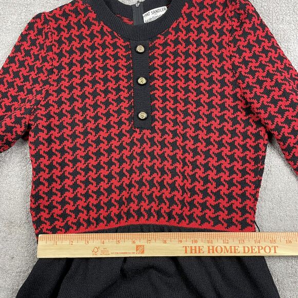 Vintage 1960s Pat Sandler Houndstooth Black Red Knit Midi Sweater Dress US 12 - Picture 13 of 16